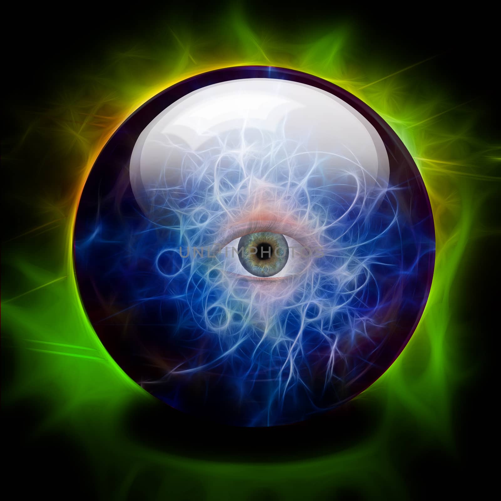 Crystal ball with all seeing eye