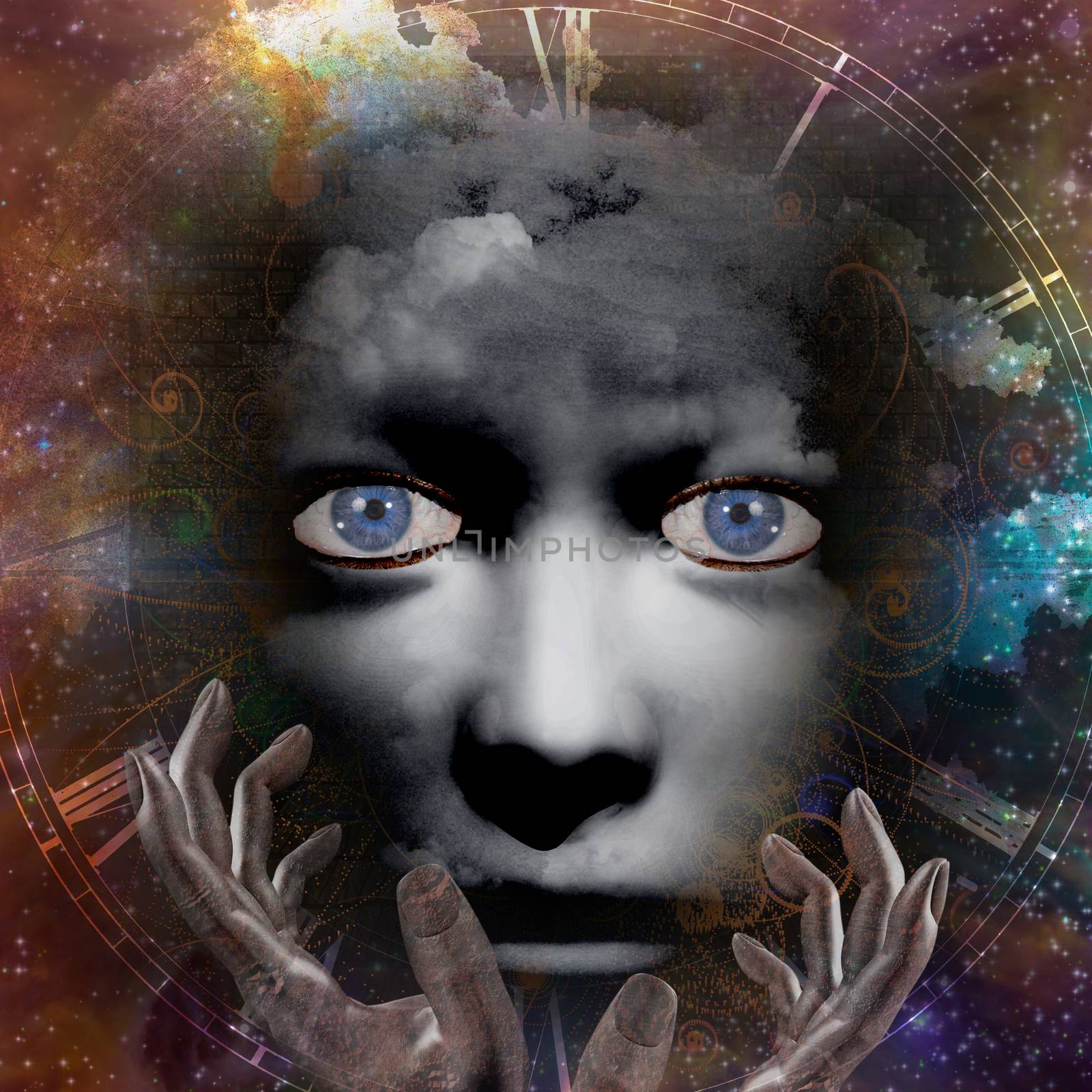 Face with universe background by applesstock