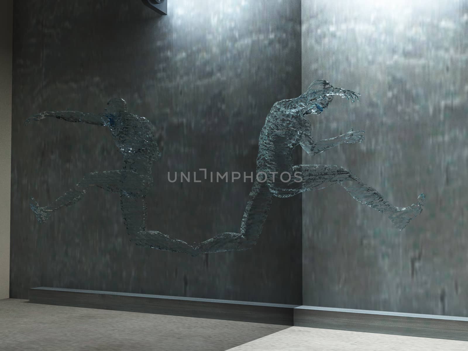 3d render. Figure of man made of water in motion.