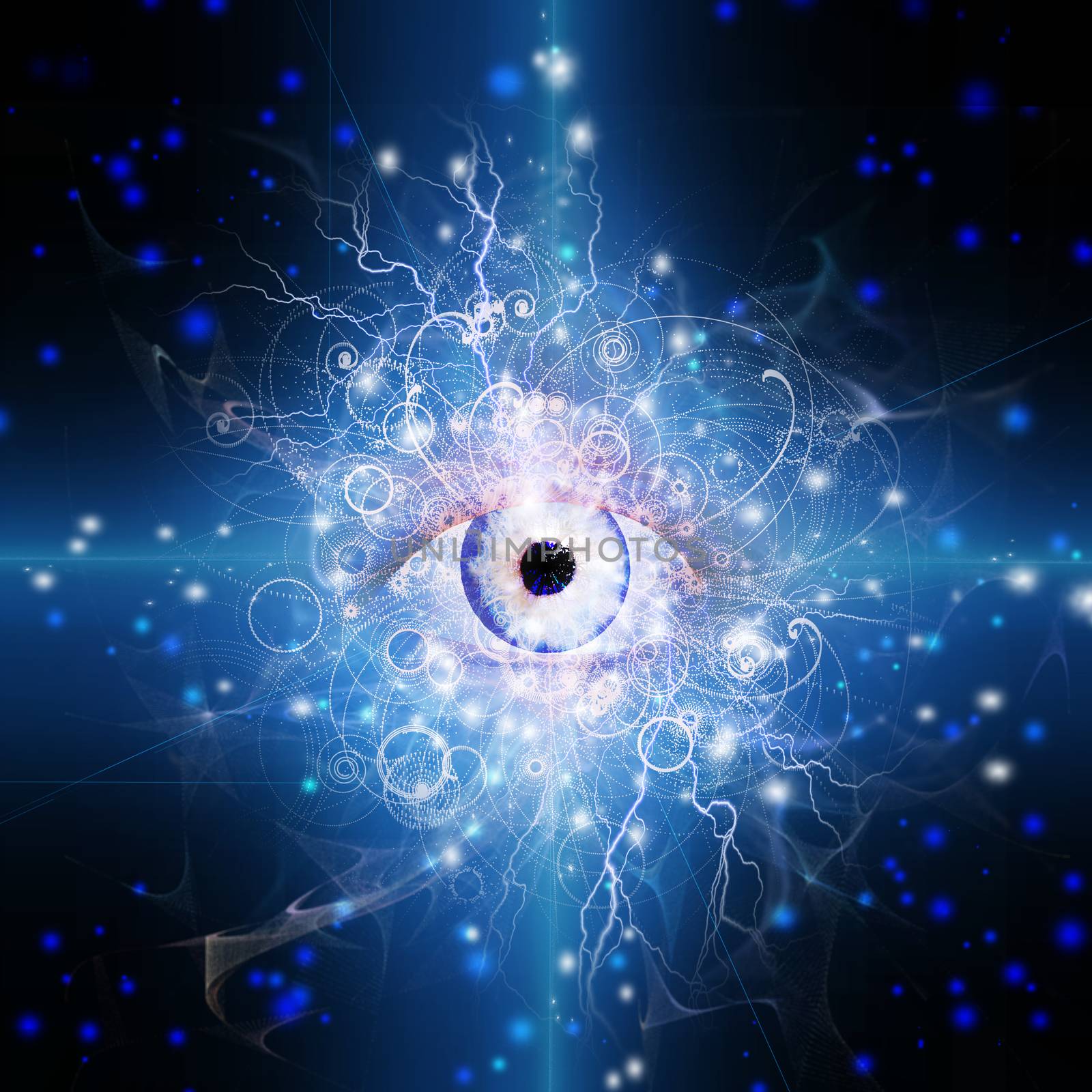 Eye Design. Bright stars on blue background