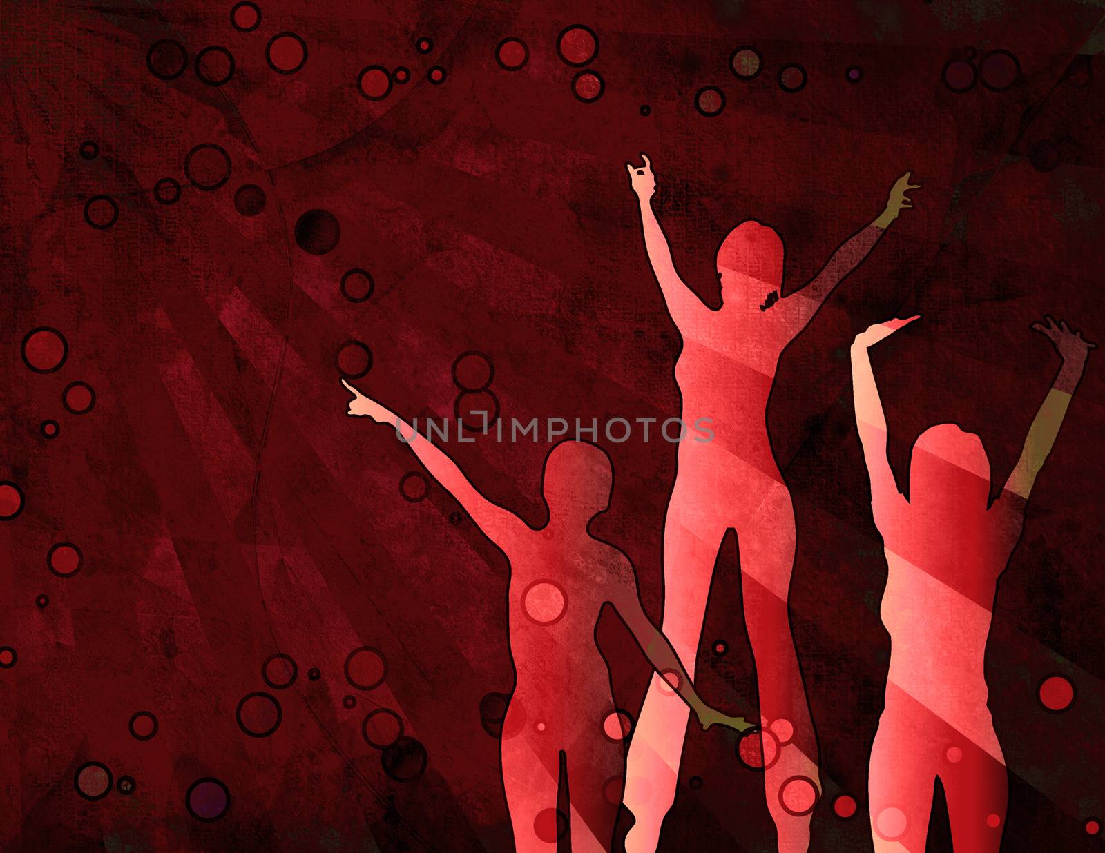 Pop art background. Dancing women silhouettes