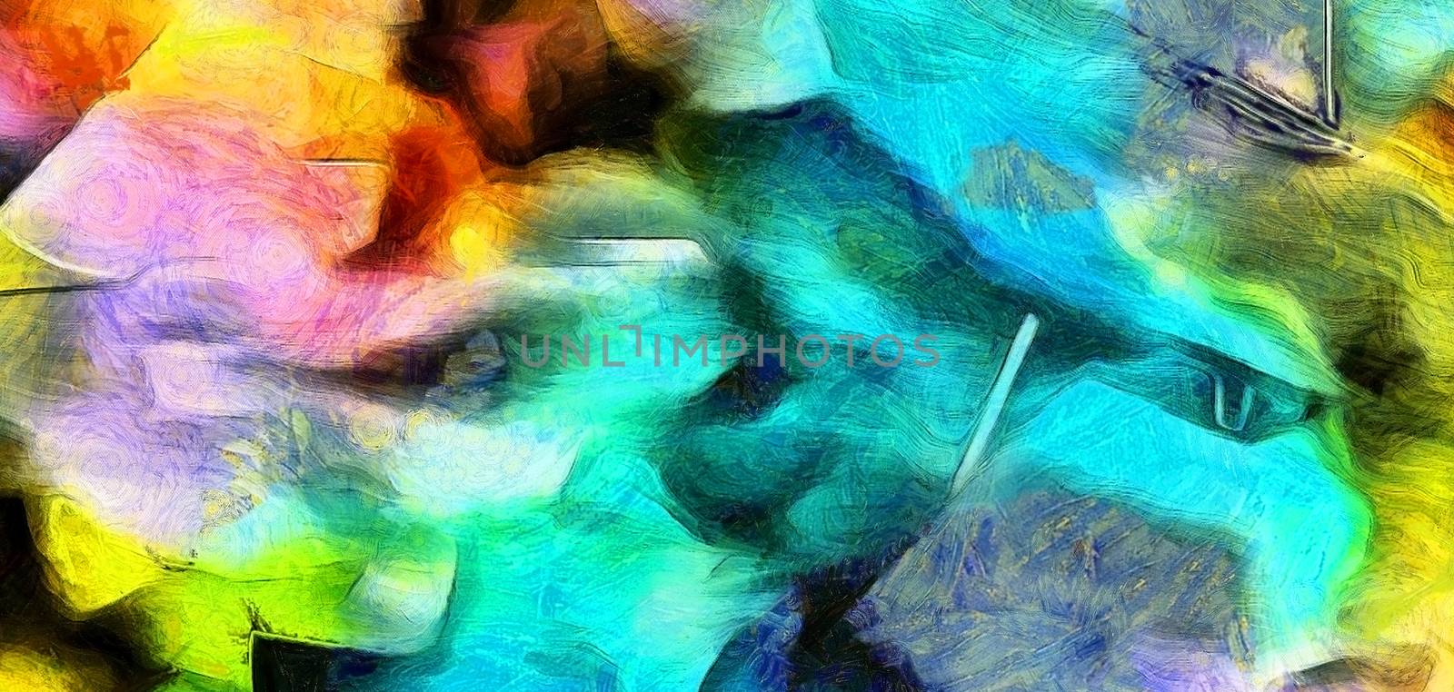 Colorful Abstract Painting. Wide brush strokes. Azure Colors