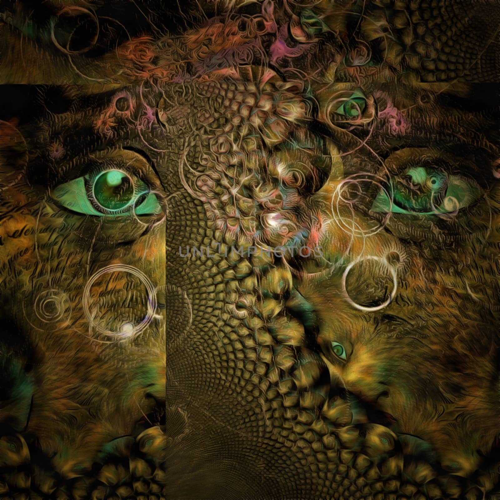 Abstract painting. Green eyes. Fractal pattern