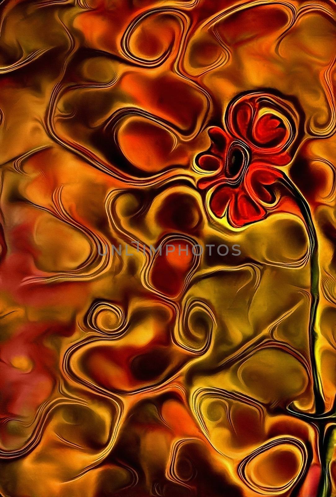 Digital abstract painting. Red Flower