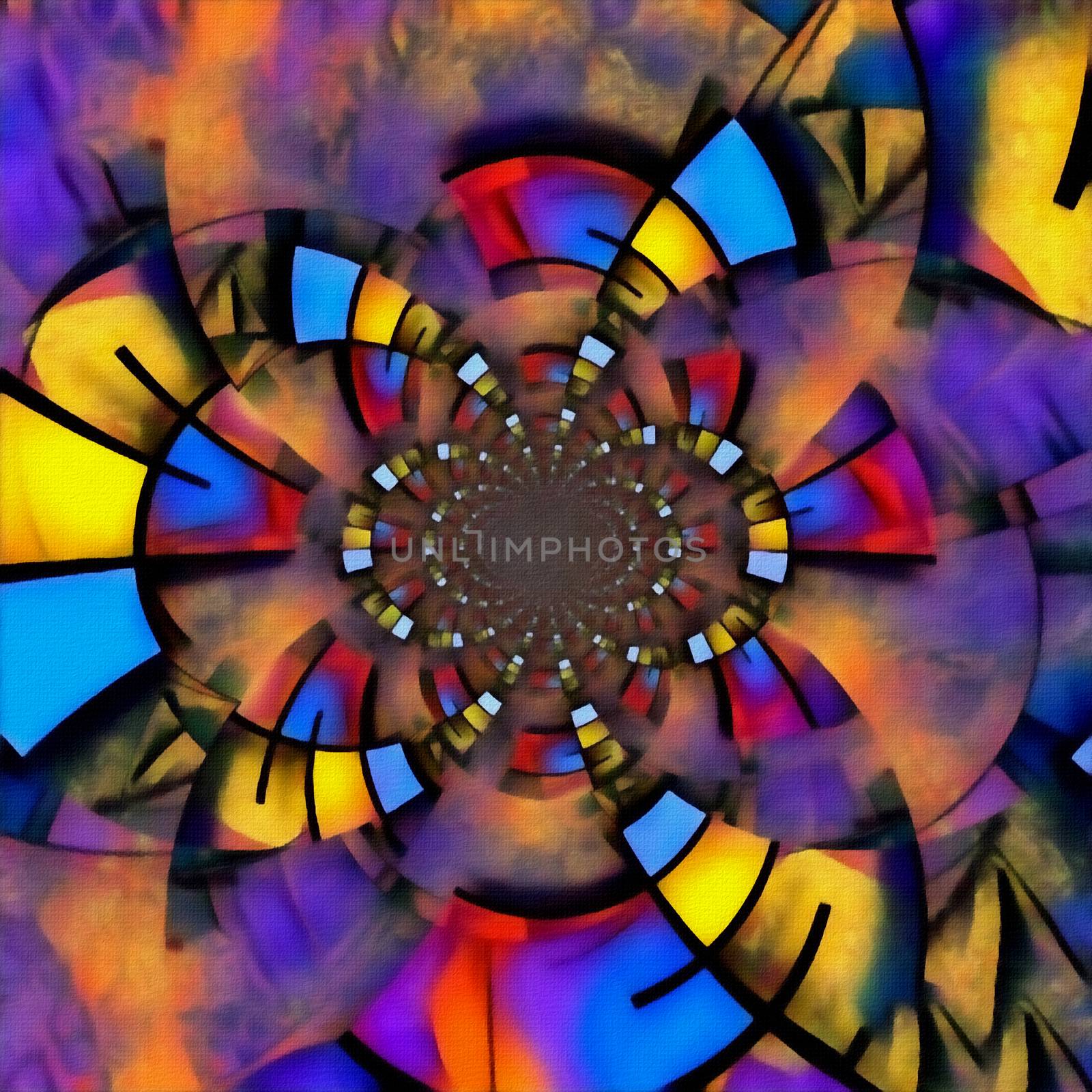 Abstract painting. Mirrored round fractal