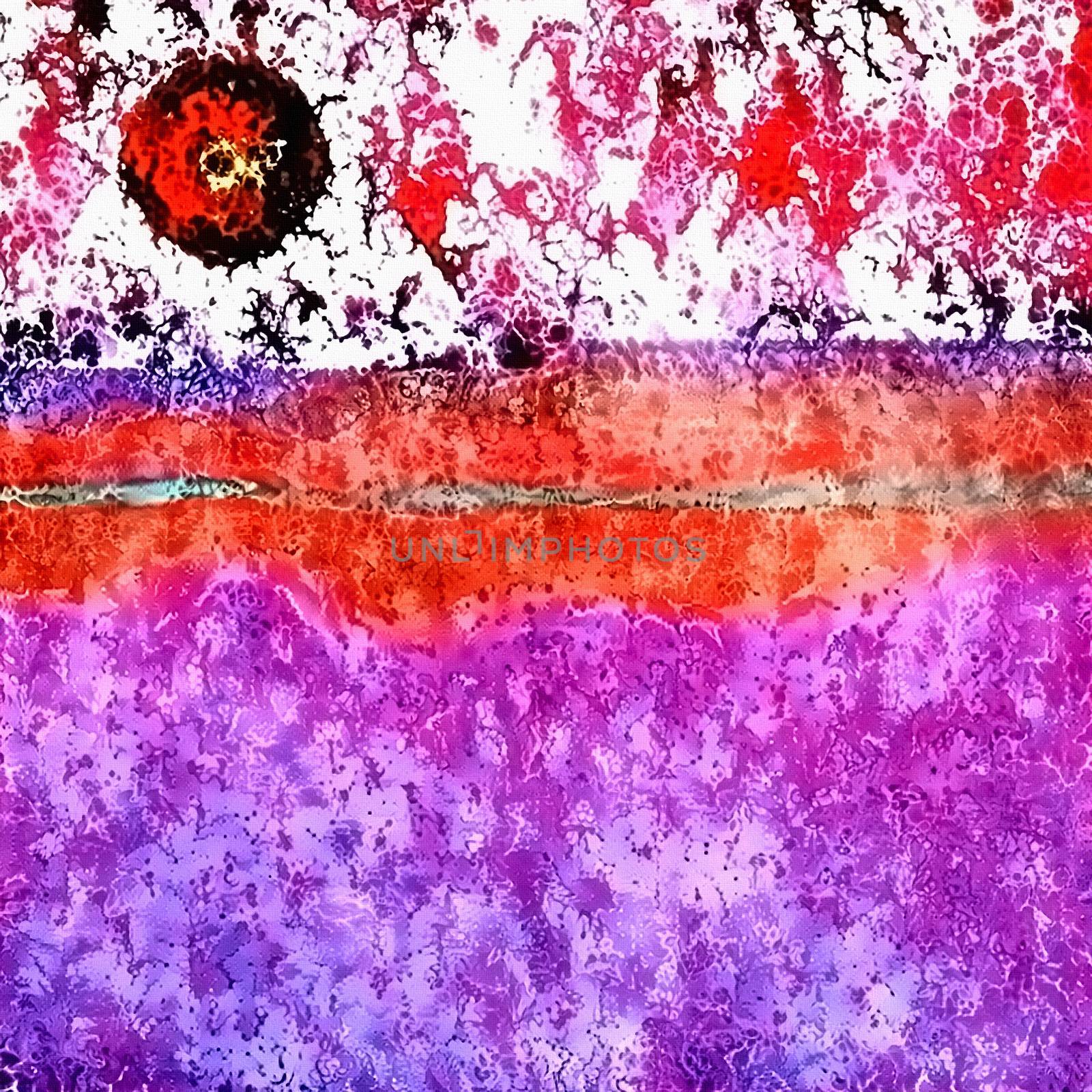 Abstract painting. Red sunset over purple ocean