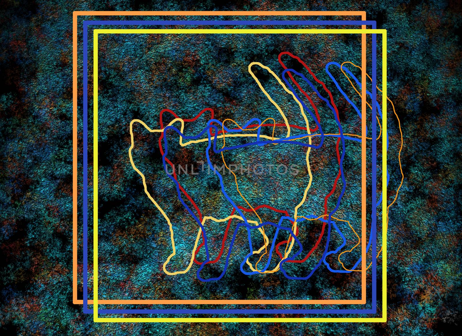 Colorful cats silhouettes on textured background