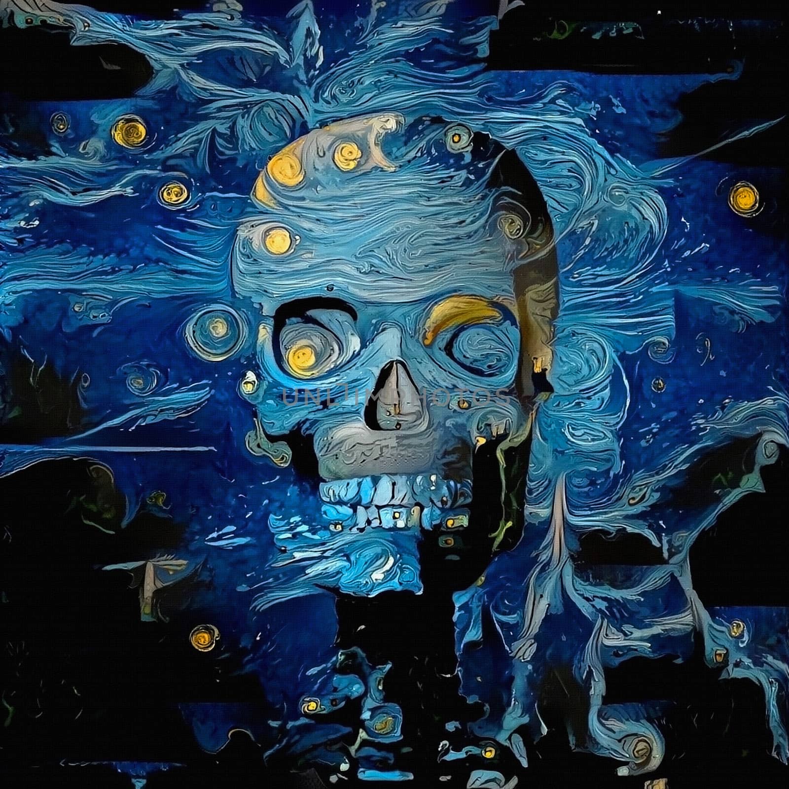 Digital painting. Skull in blue colors