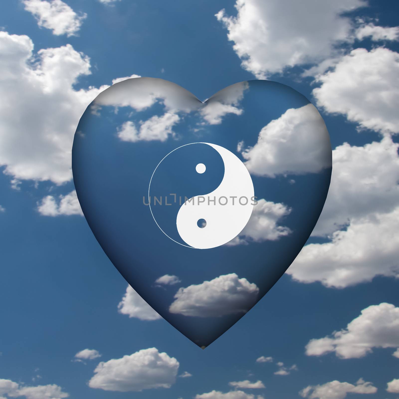Yin Yang Heart in Clouds