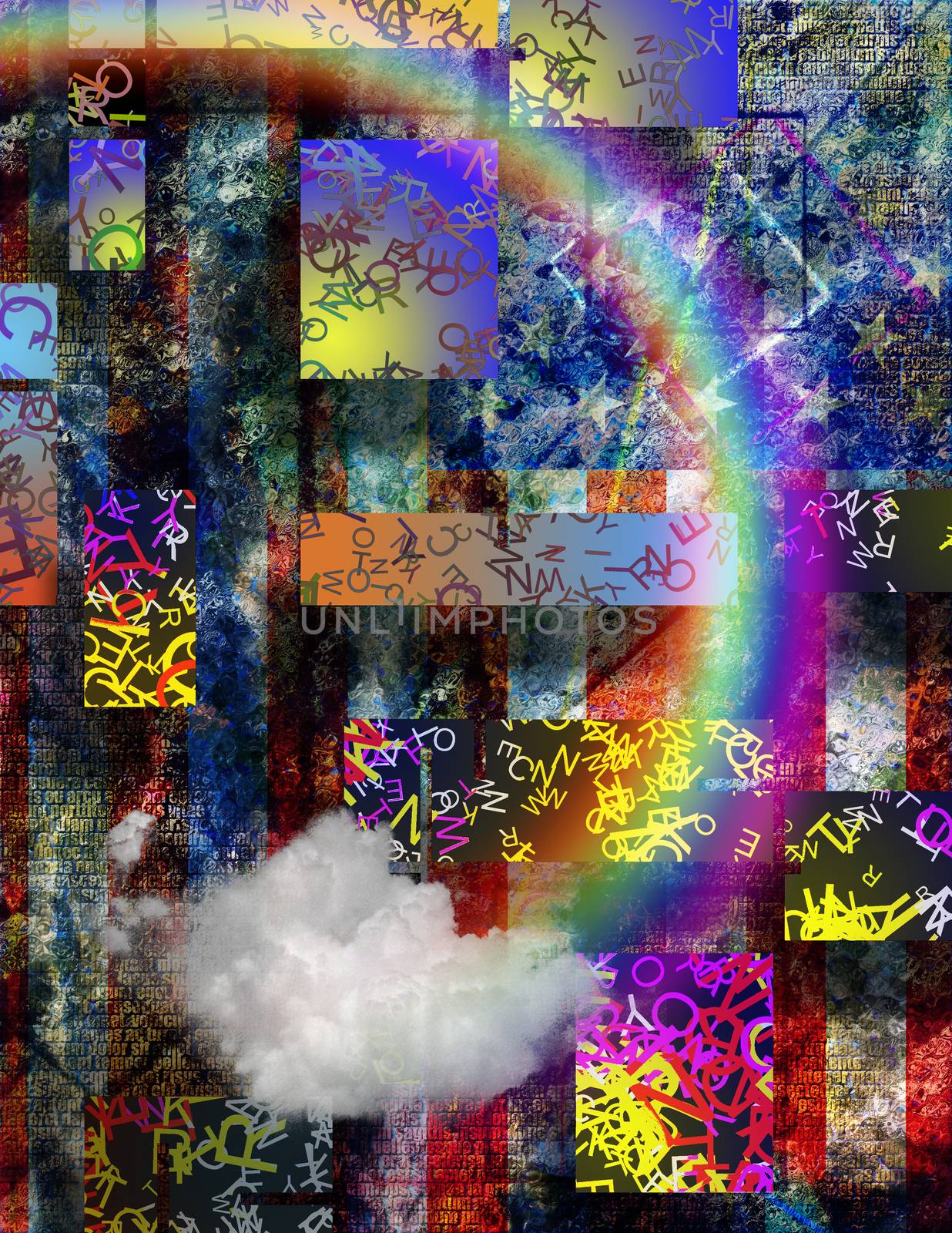 Digital Abstract. Rainbow and random letters