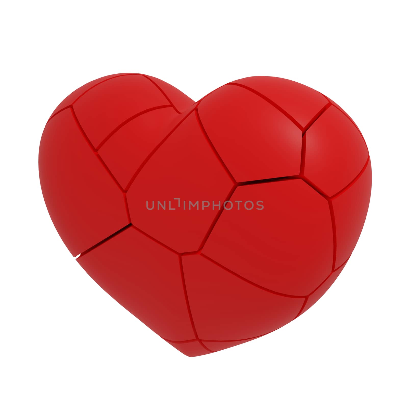3d illustration of red fractured heart isolated on white background