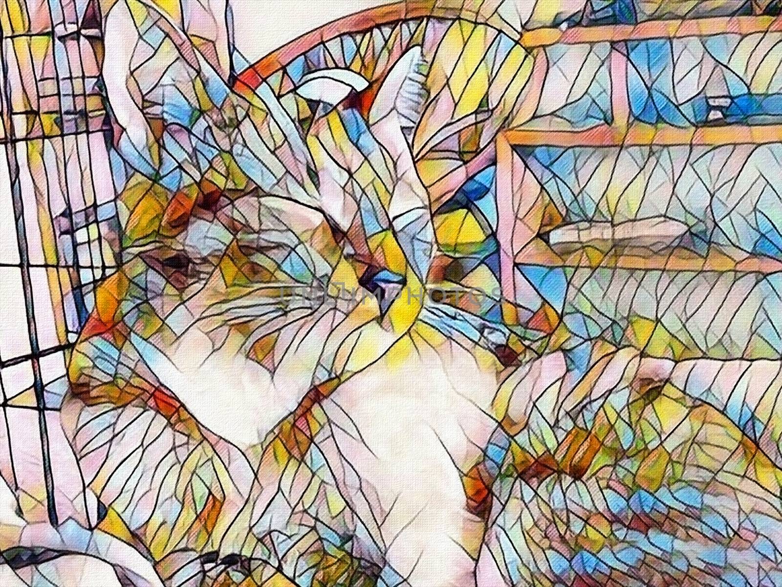 Abstract Painting. Sleeping cat