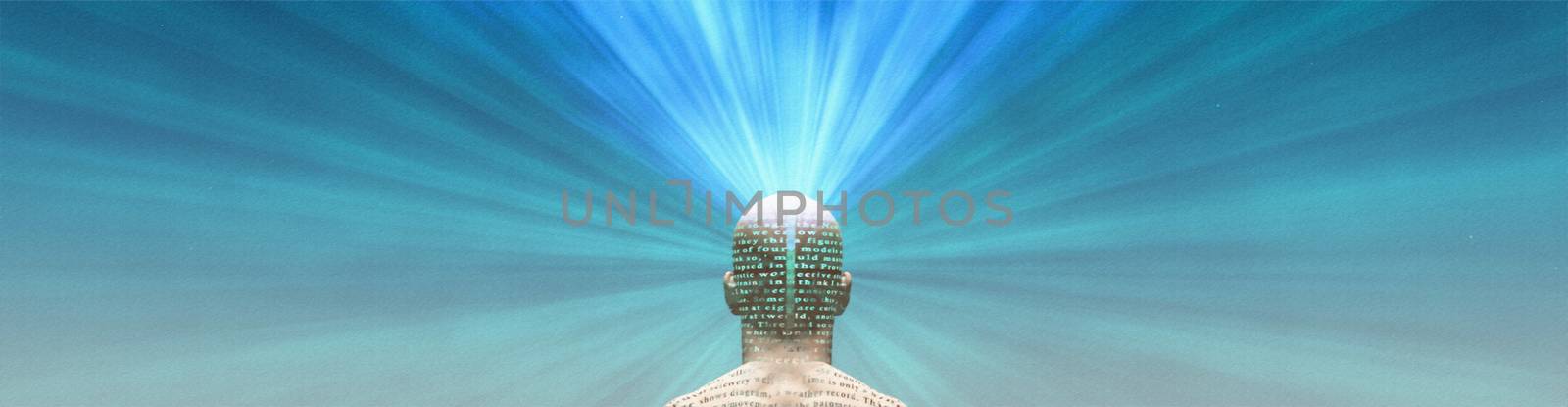 The Power of Mind. Man radiates light from head