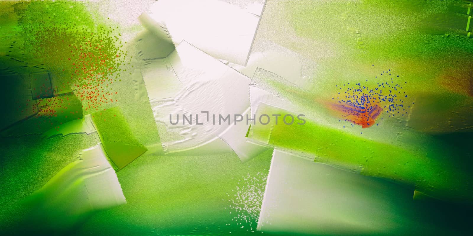 Abstract painting. Brush strokes in vivid green colors