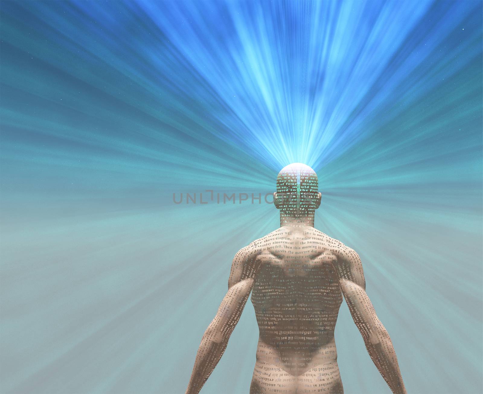Man radiates light from text on his skin