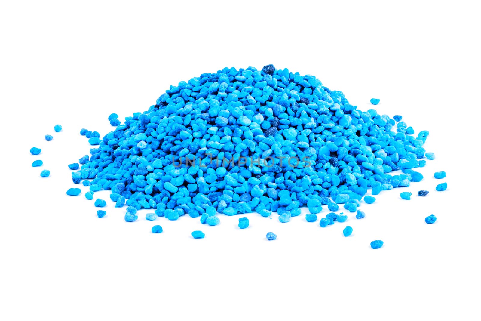 abstract heap of blue granules isolated on white background.