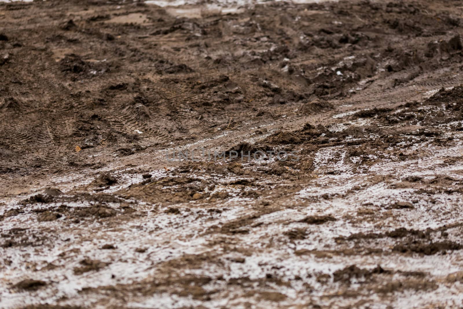 dirty mud road background at winter with selective focus and blur ft loudy weather