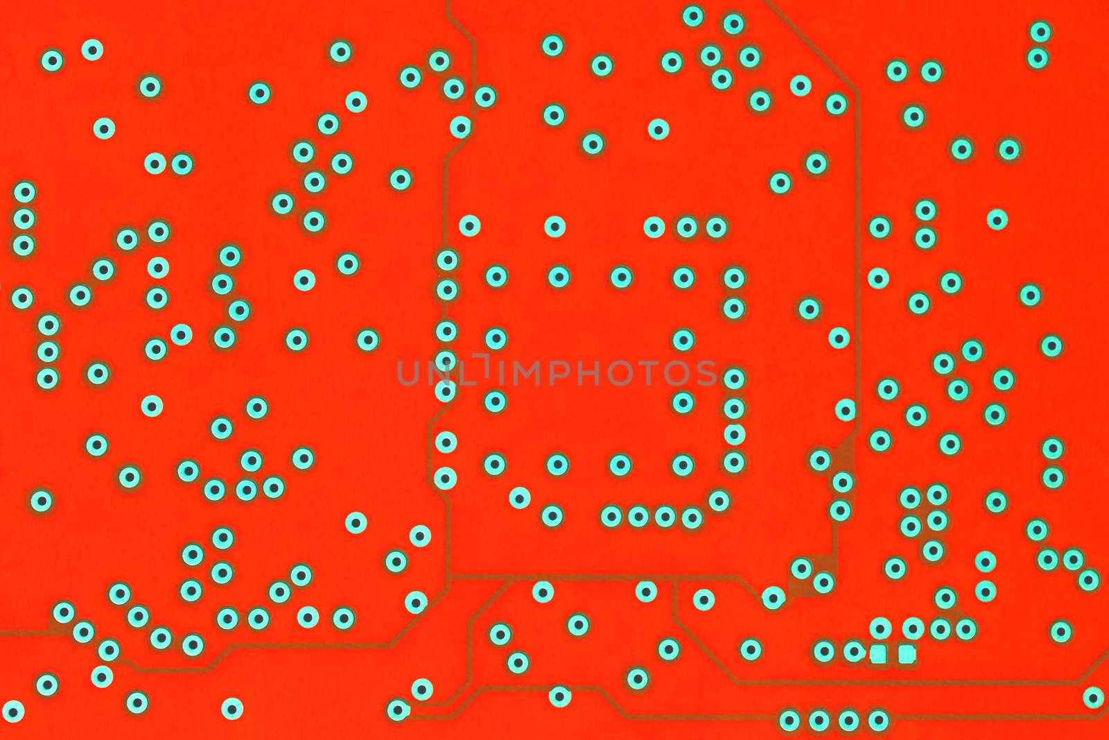 a back side of lush lava color curcuit board flat background without any components.