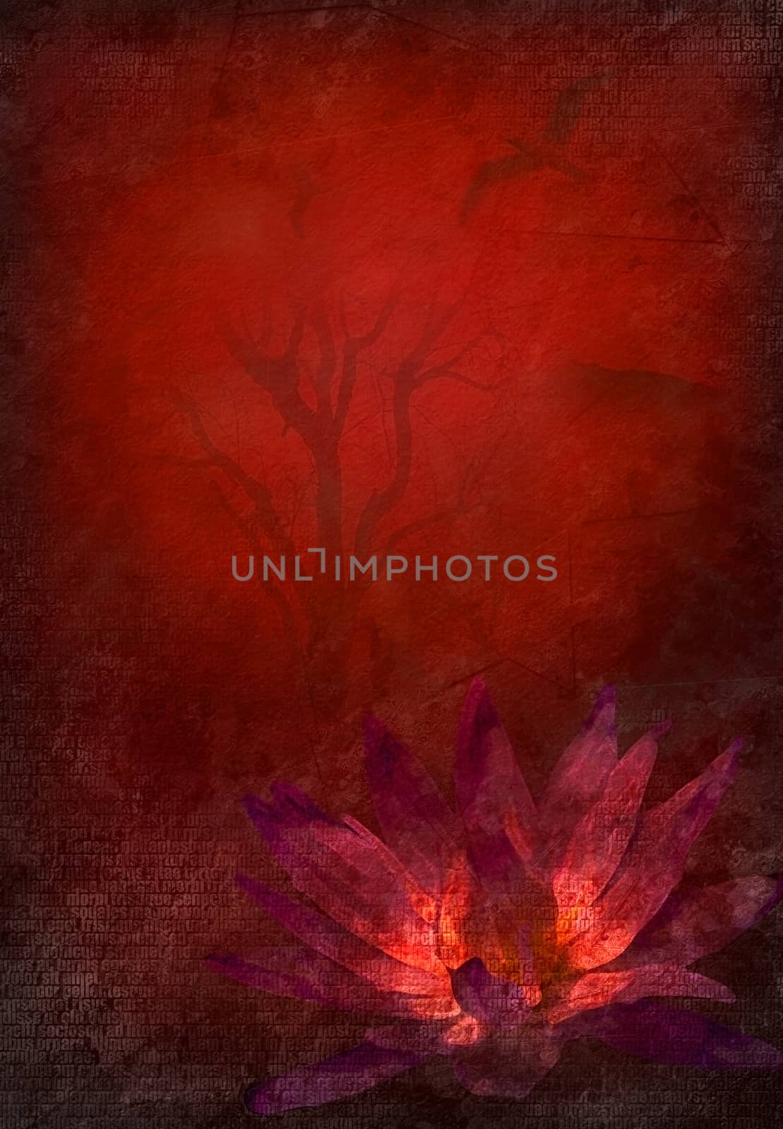 Modern abstract art. Red glowing lotus flower