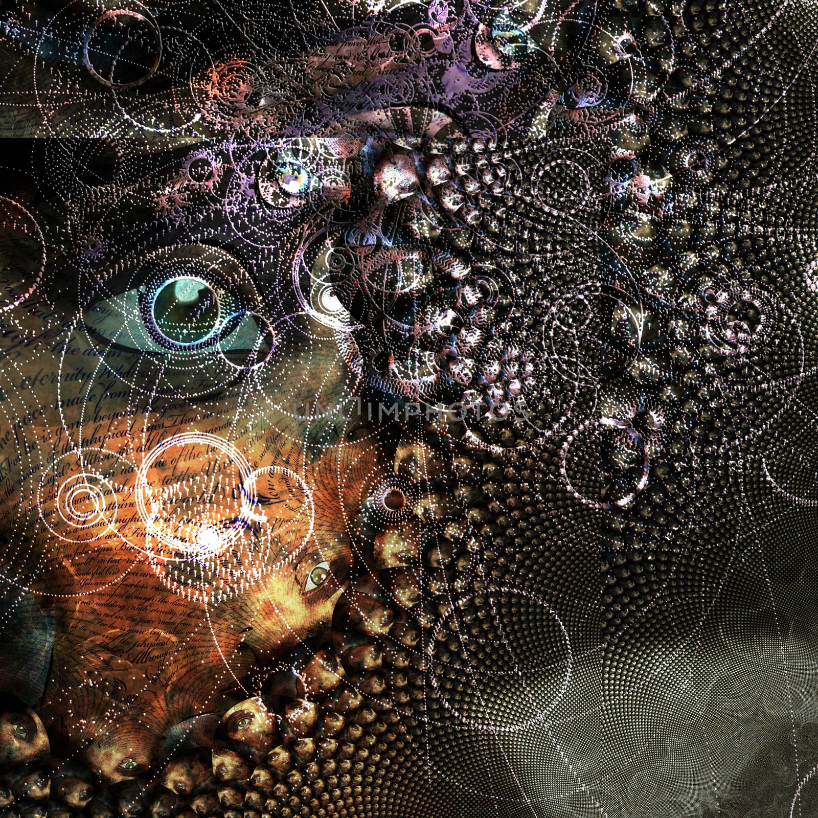 Abstract with eye and particle paths