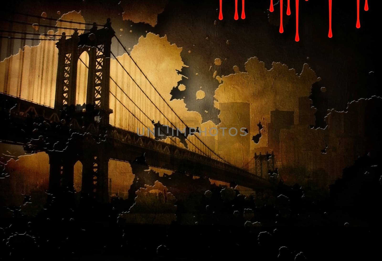 Brooklyn Bridge NYC. Dark art painting