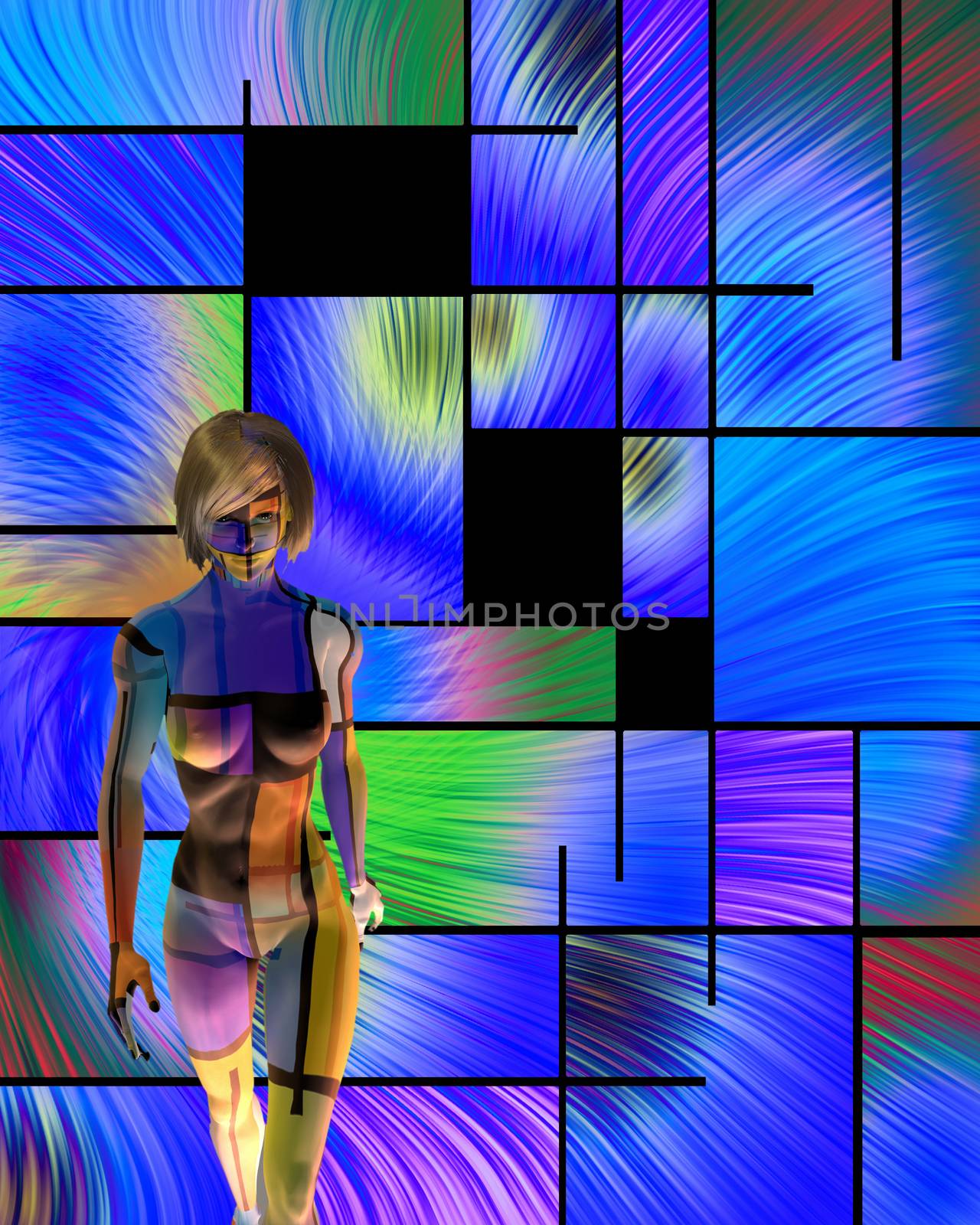 Woman's model in art space. 3D rendering
