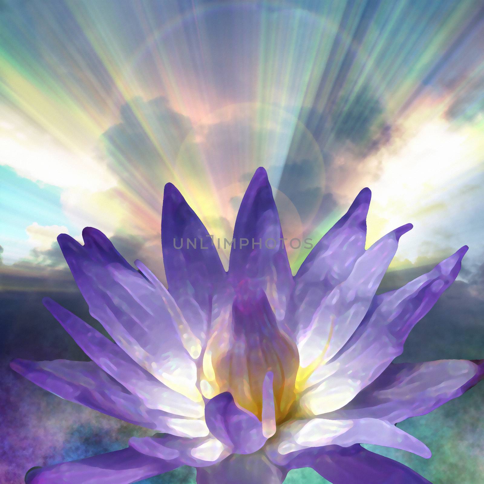 Purple Lotus flower in sunbeams
