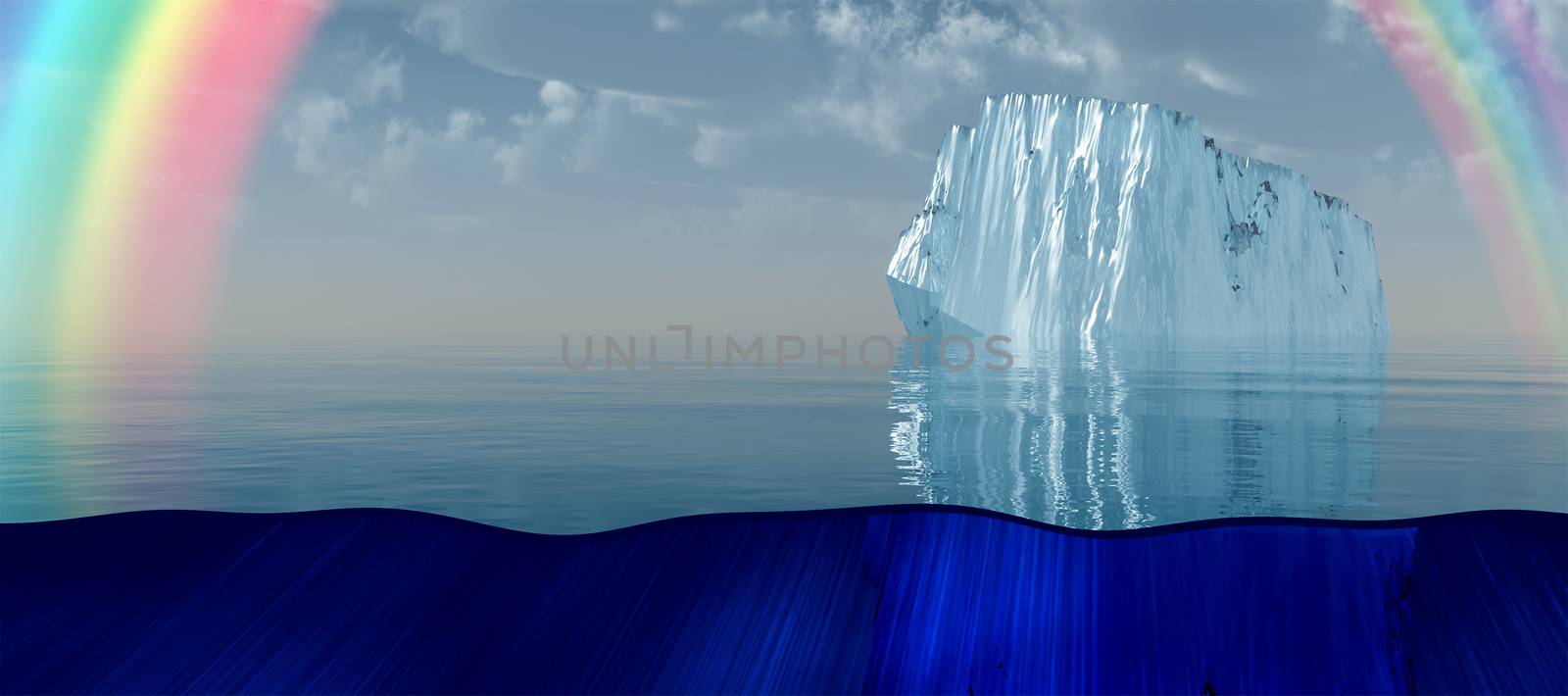Iceberg and rainbow in quiet sea