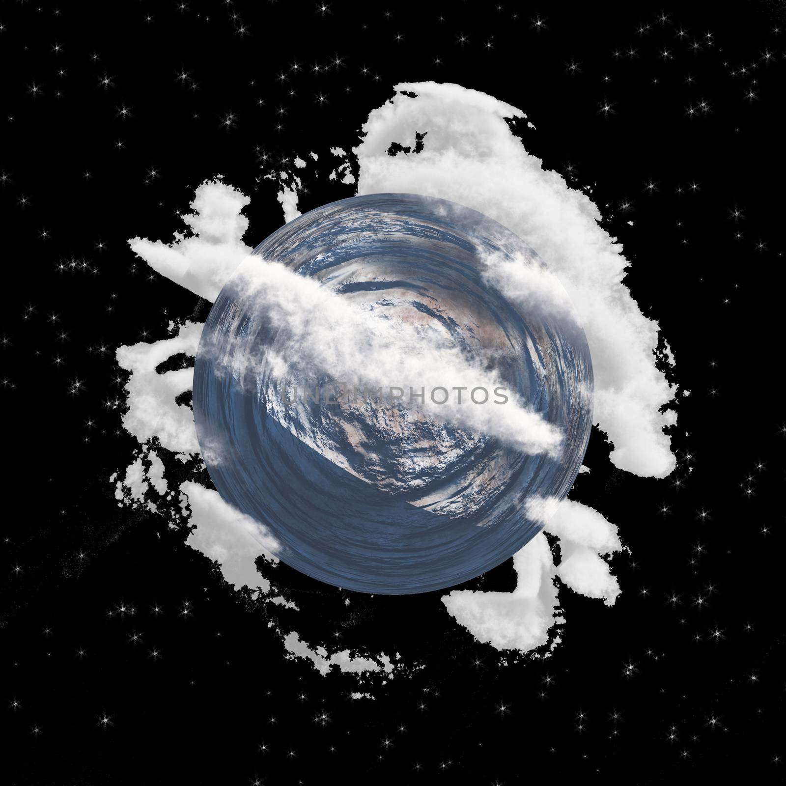 Rocky planet with clouds in atmosphere