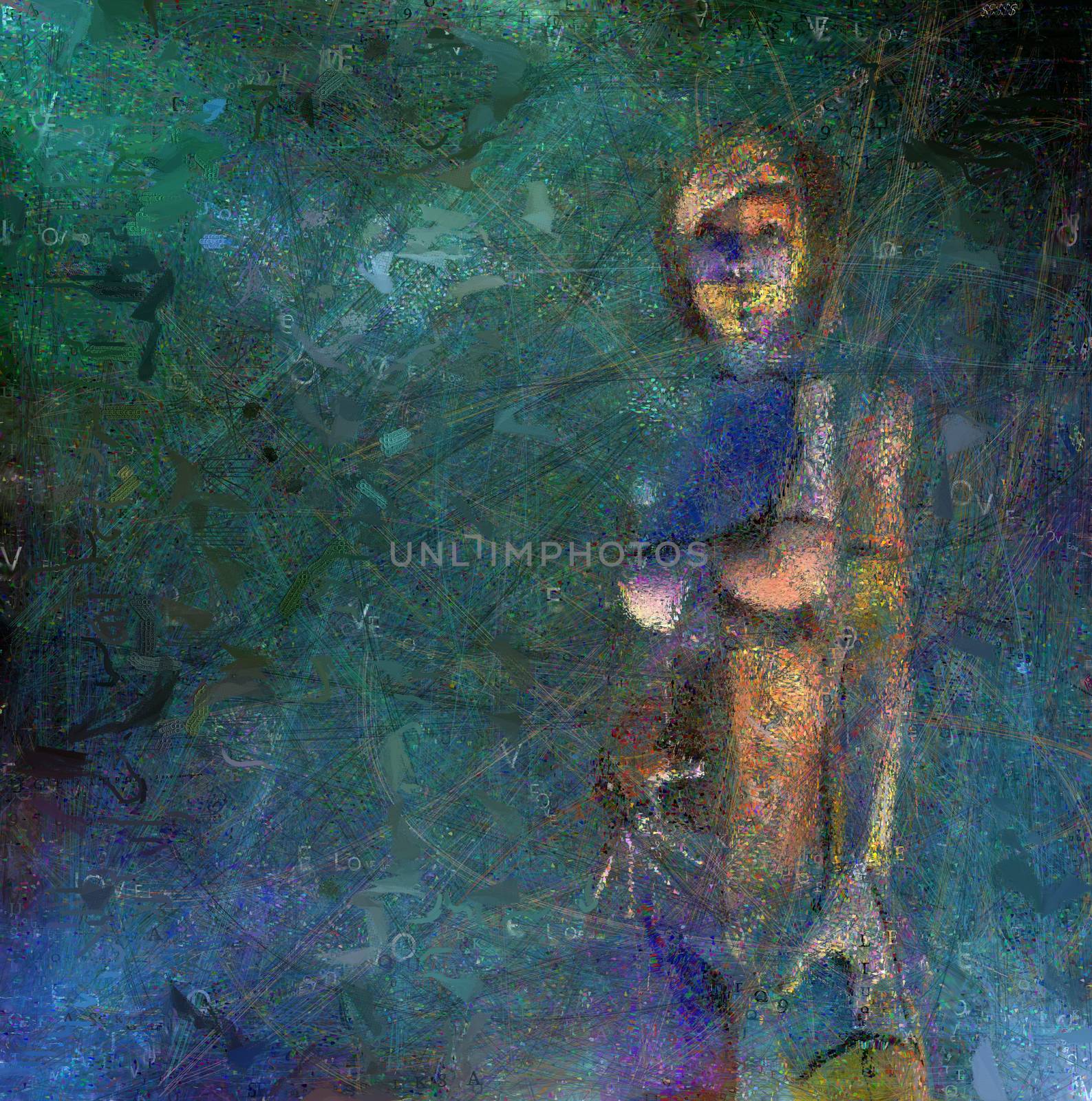 Digital abstract composition. Woman. 3D rendering