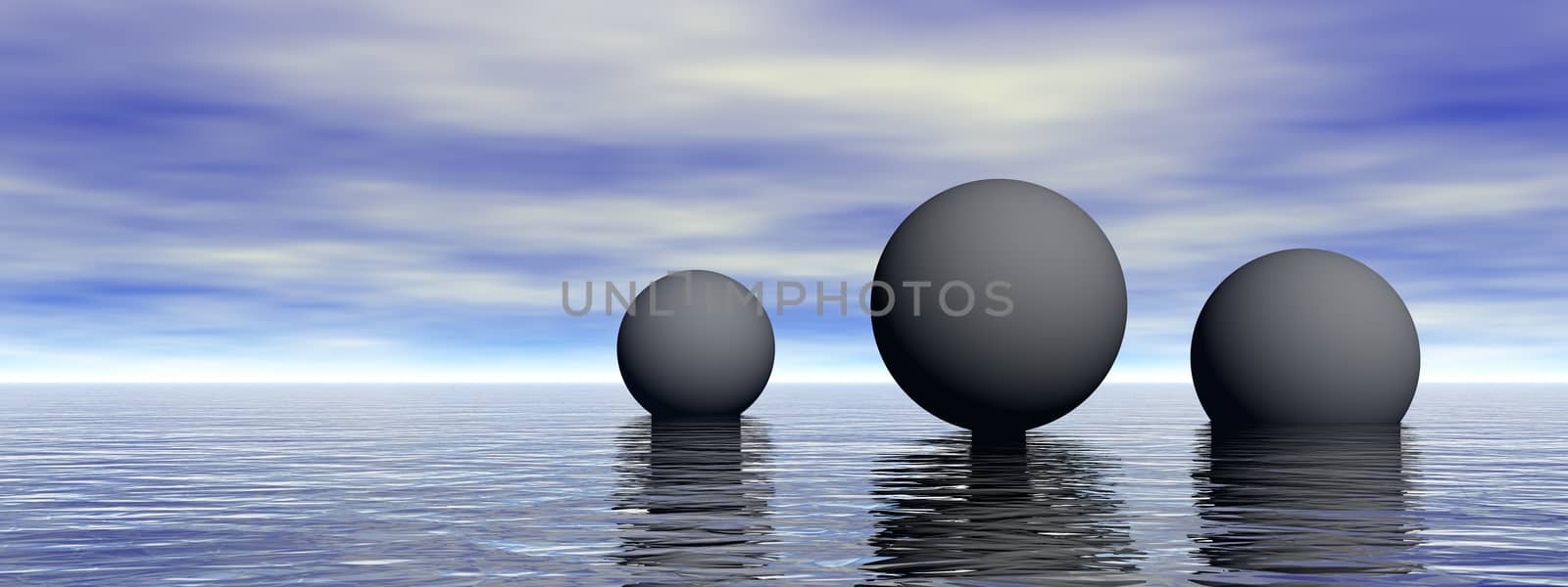 3D spheres in calm ocean waters
