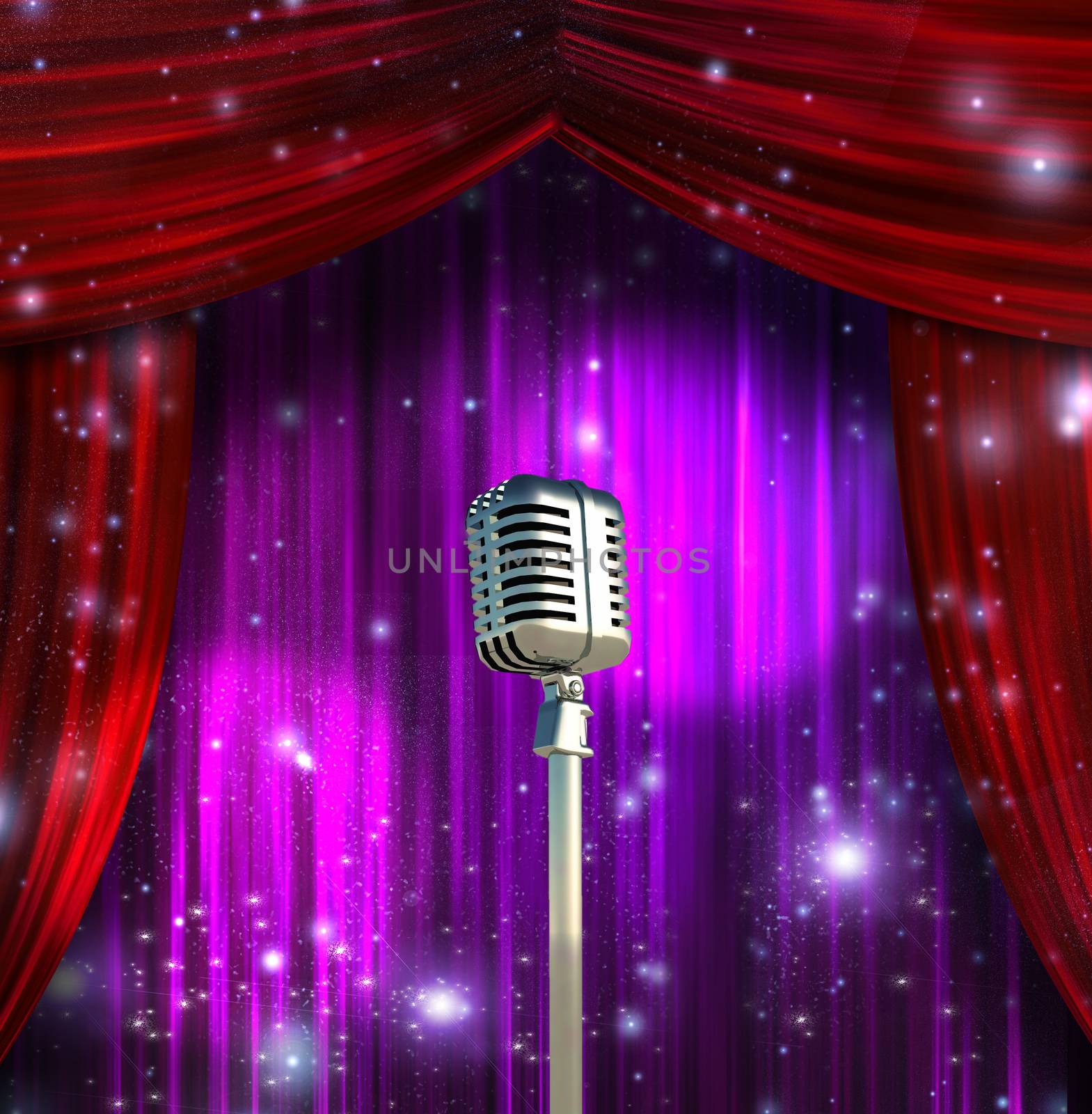 Classic Microphone with Colorful Curtains