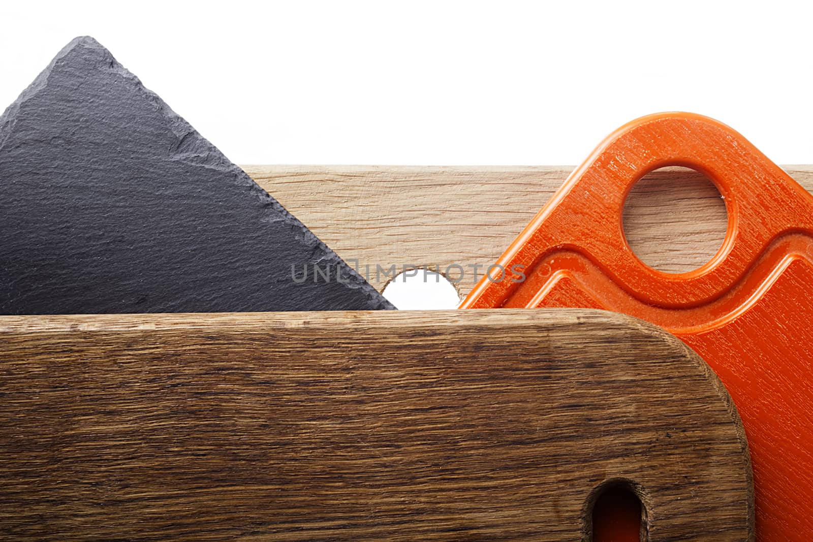 Variety of cutting boards on white background