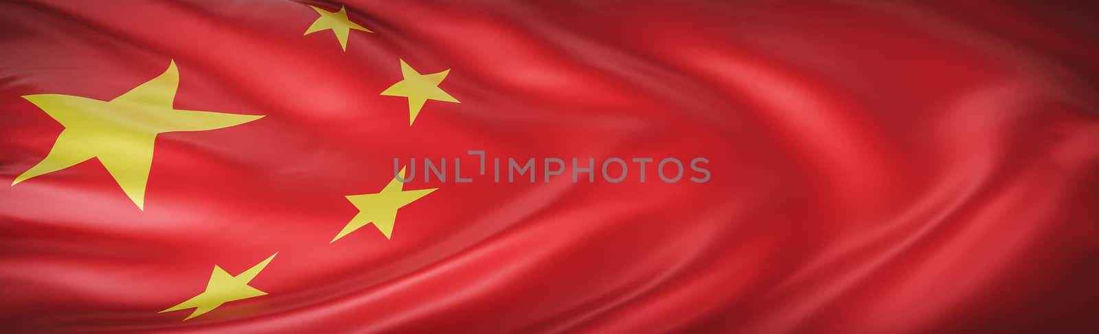 Beautiful China Flag Wave Close Up on banner background with copy space.,3d model and illustration. by anotestocker