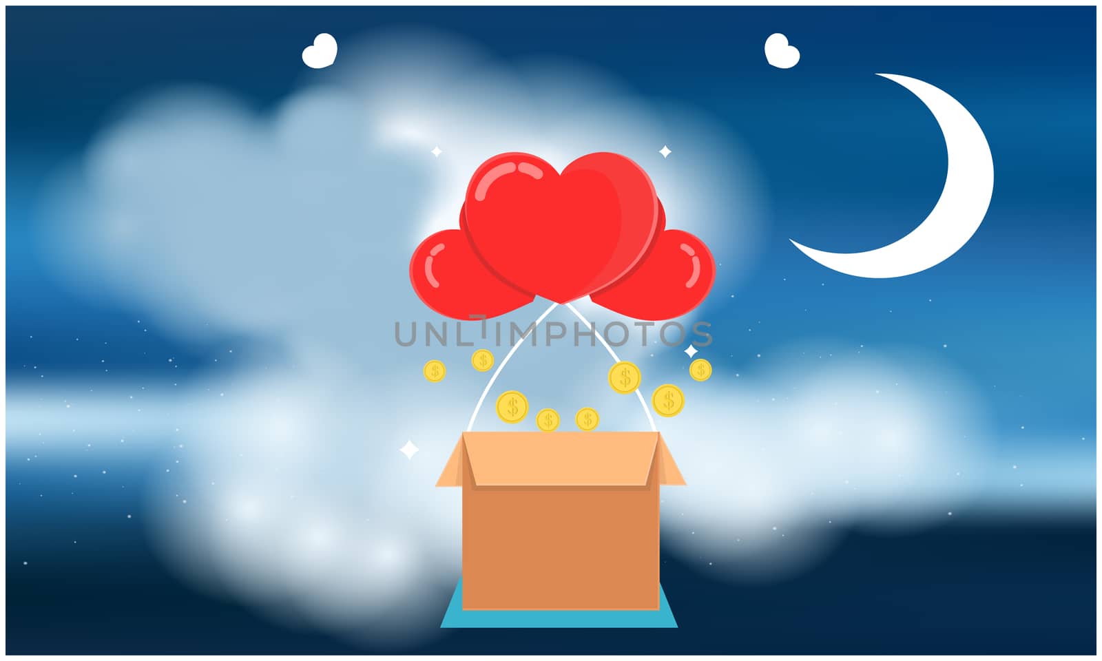 heart are flying out of the box in the sky by aanavcreationsplus