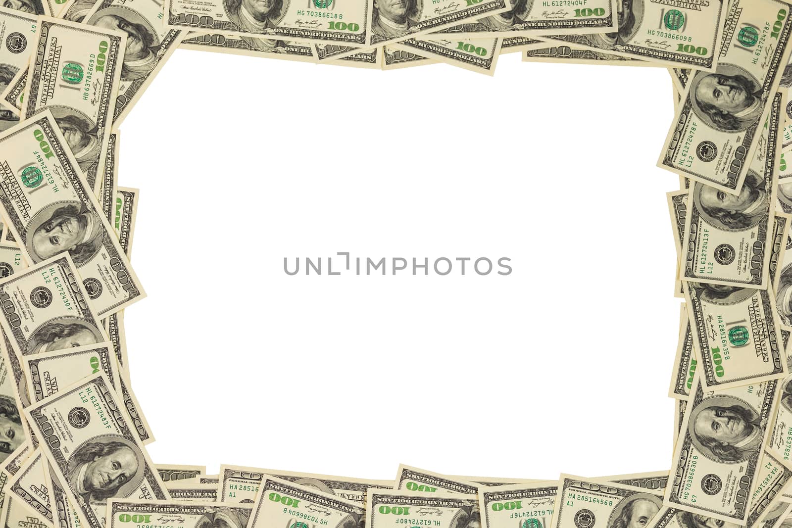 us dollar money frame mockup isolated on white background.