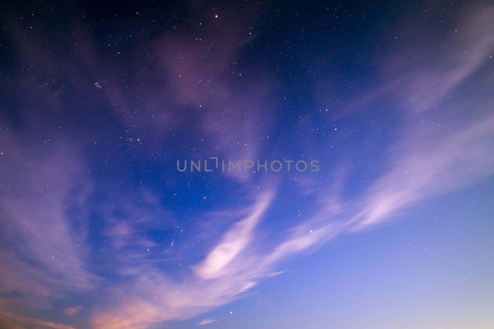 natural starry sky and motion blurred clouds background without montage.