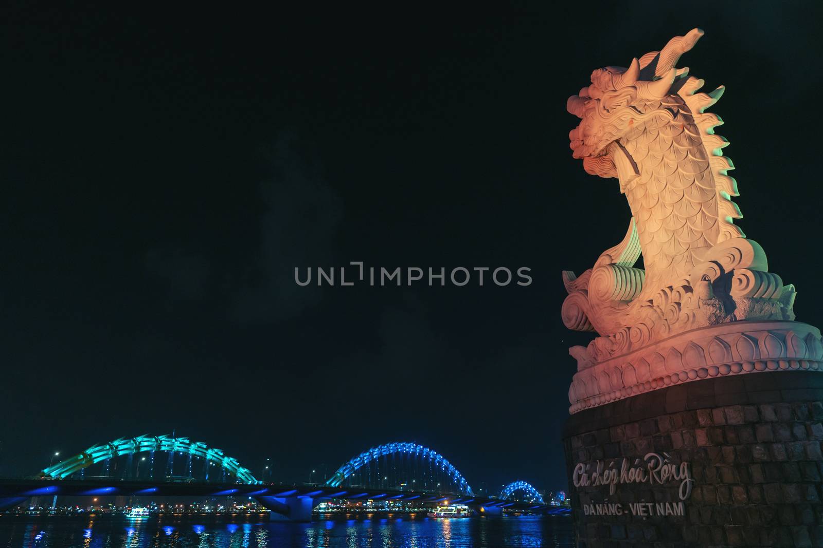 Dragon bridge night light in danang vietnam by anankkml