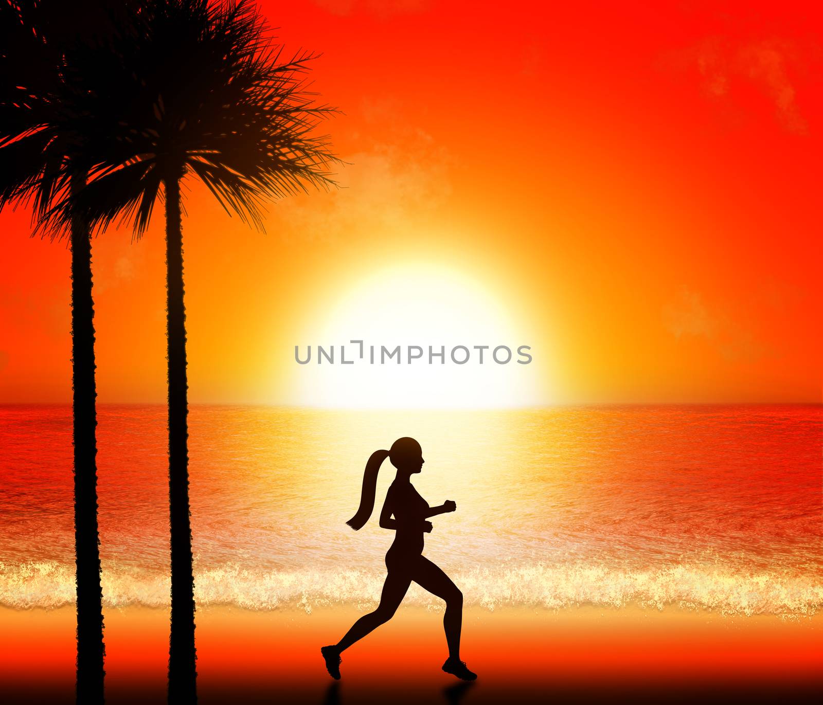 The silhouette of the running woman in the sunset. by GraffiTimi