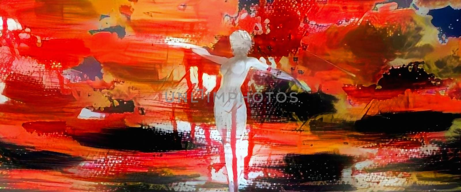 Women statue. Modern abstract painting in vivid colors