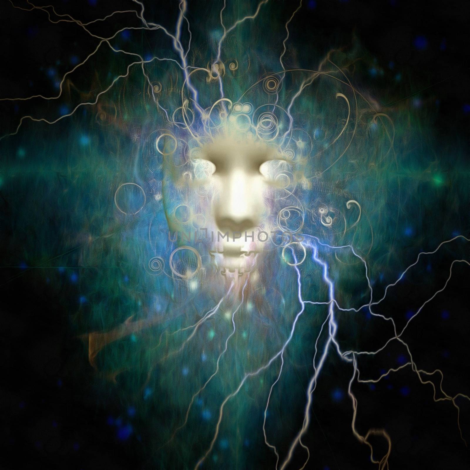 Dark Face with Electric Radiating. 3D rendering