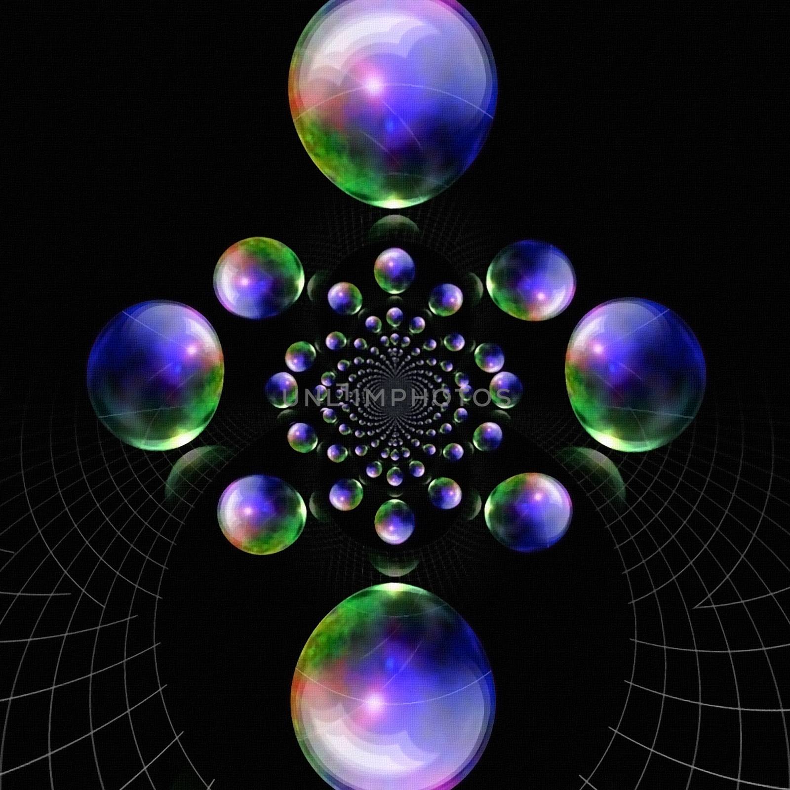 Spheres. Kaleidoscopic abstract fractal. 3D rendering