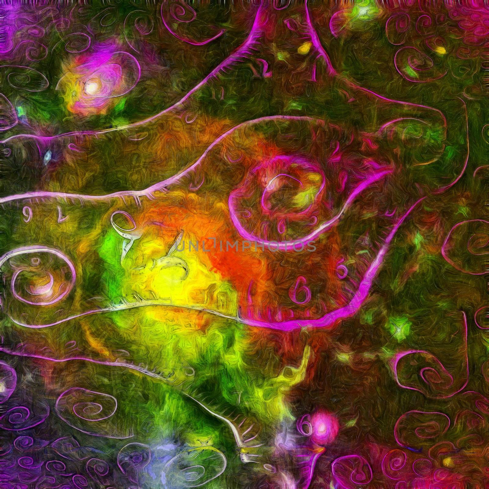 Surreal painting. Spirals of time in colorful universe