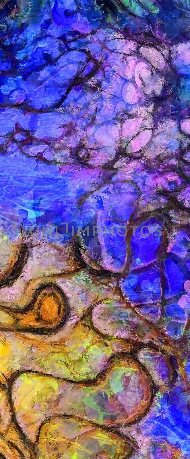 Colorful Abstract Swirling Lines Painting. 3D rendering