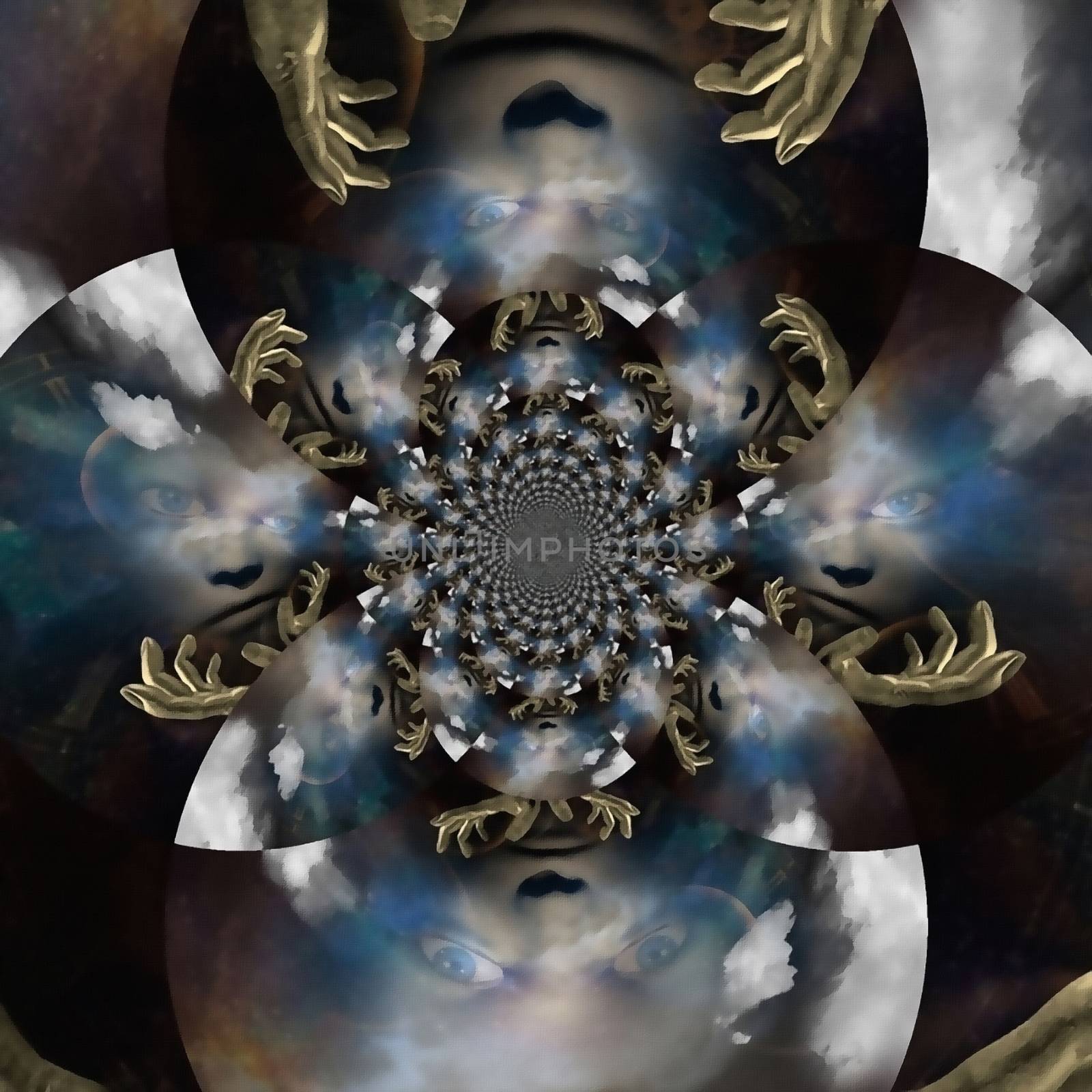 Mystic faces. Mirrored fractal composition
