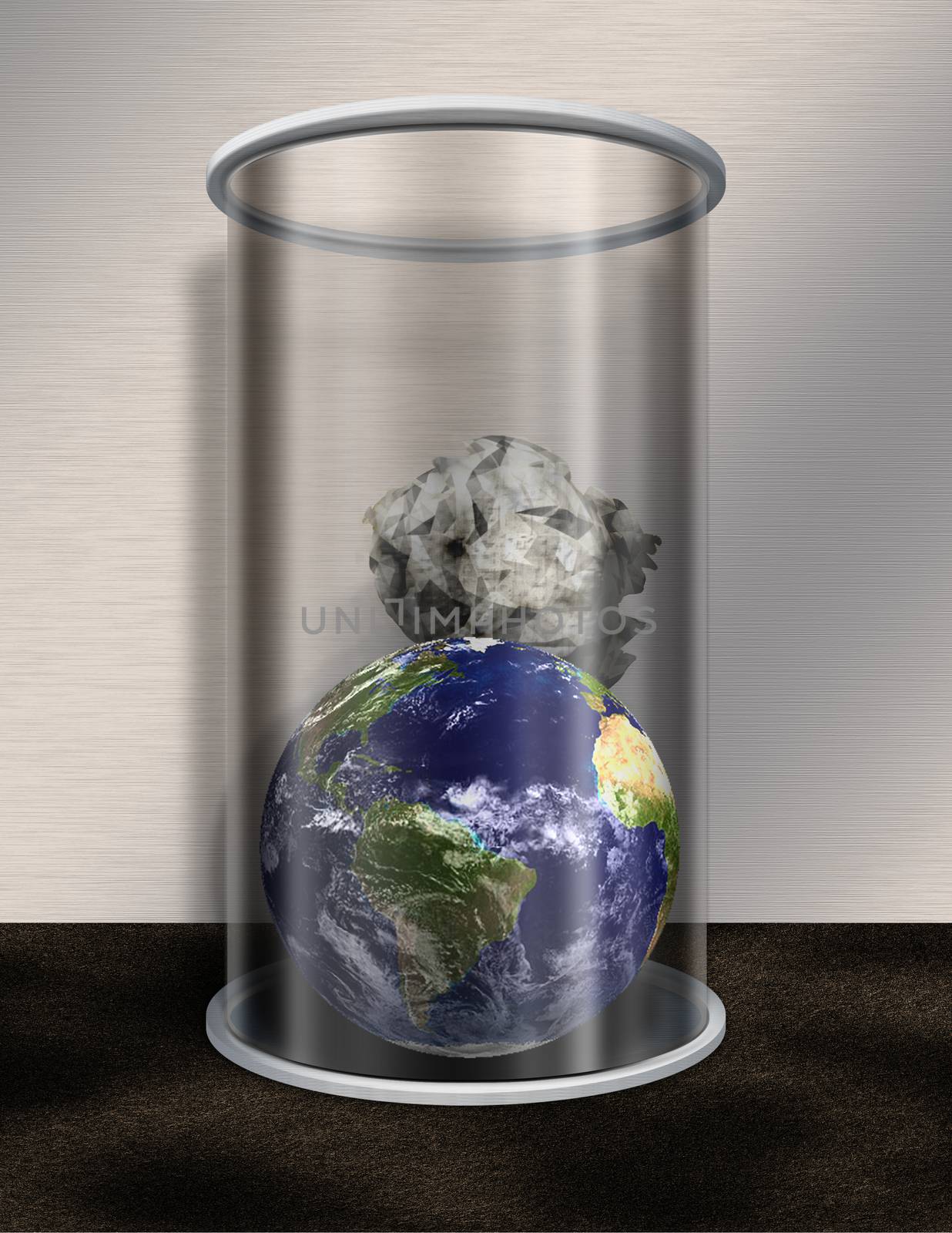 Earth waste. Planet in trash can