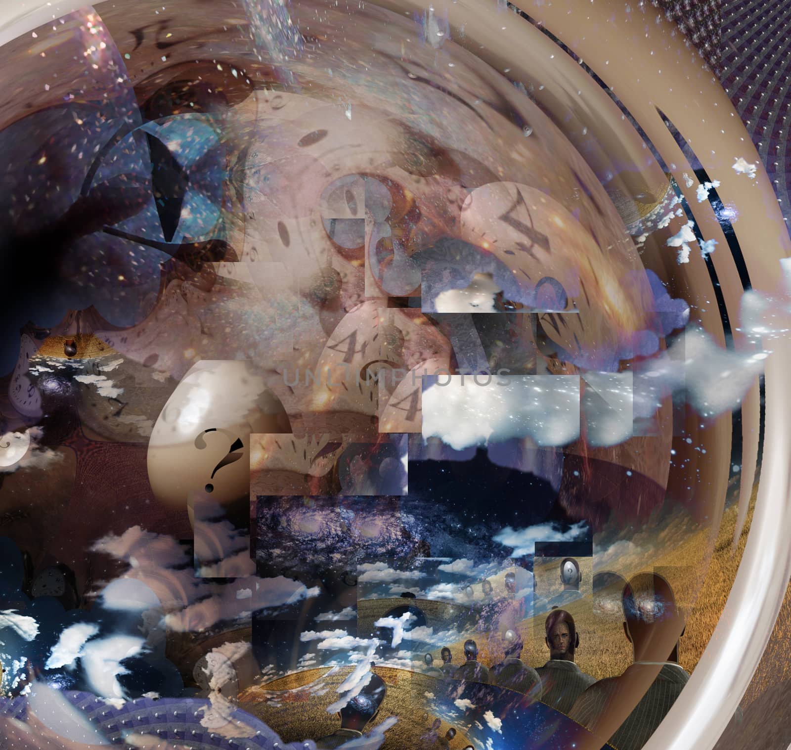 Times beginning history's end. Human, time and mind elements. 3D rendering