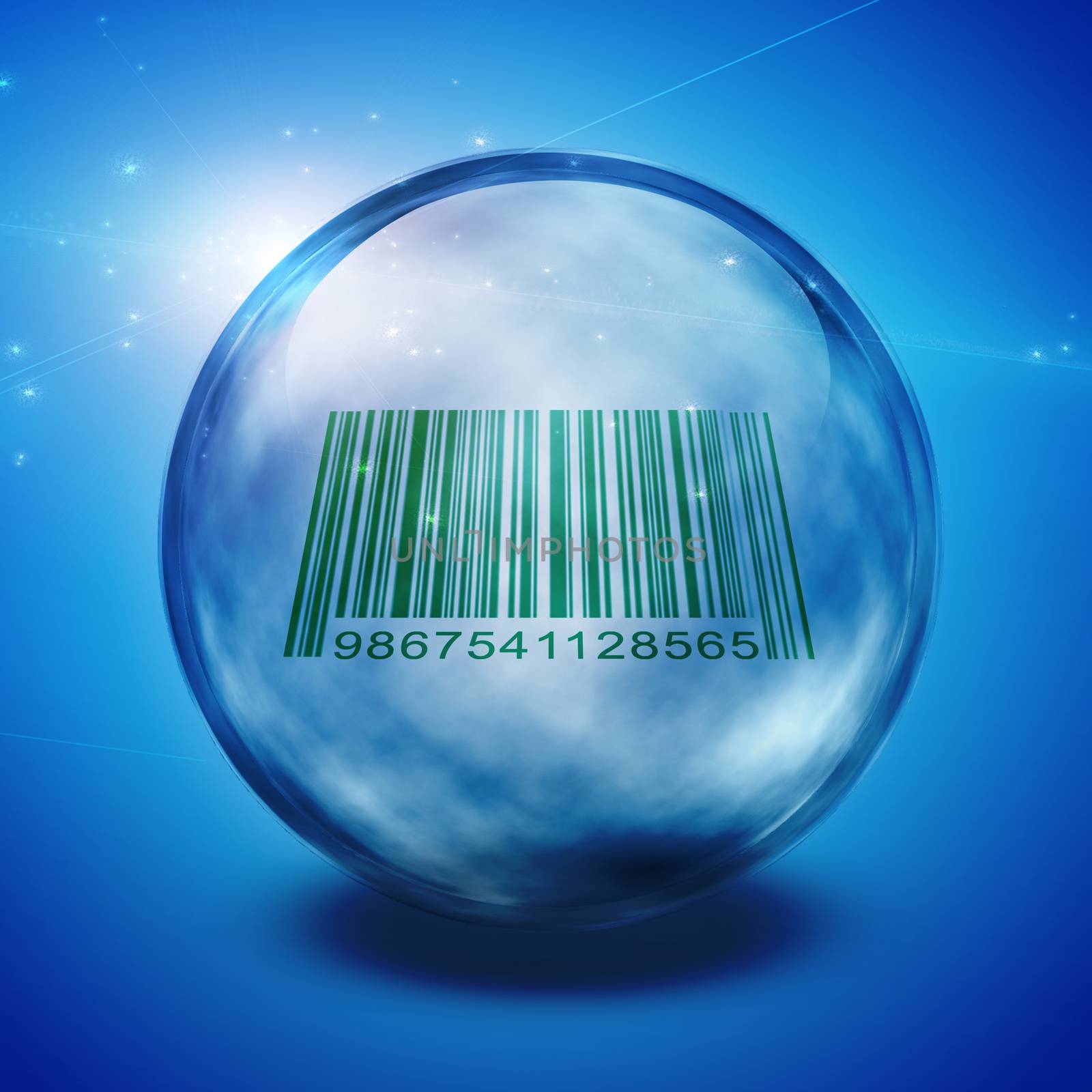 Barcode enclosed in glass sphere
