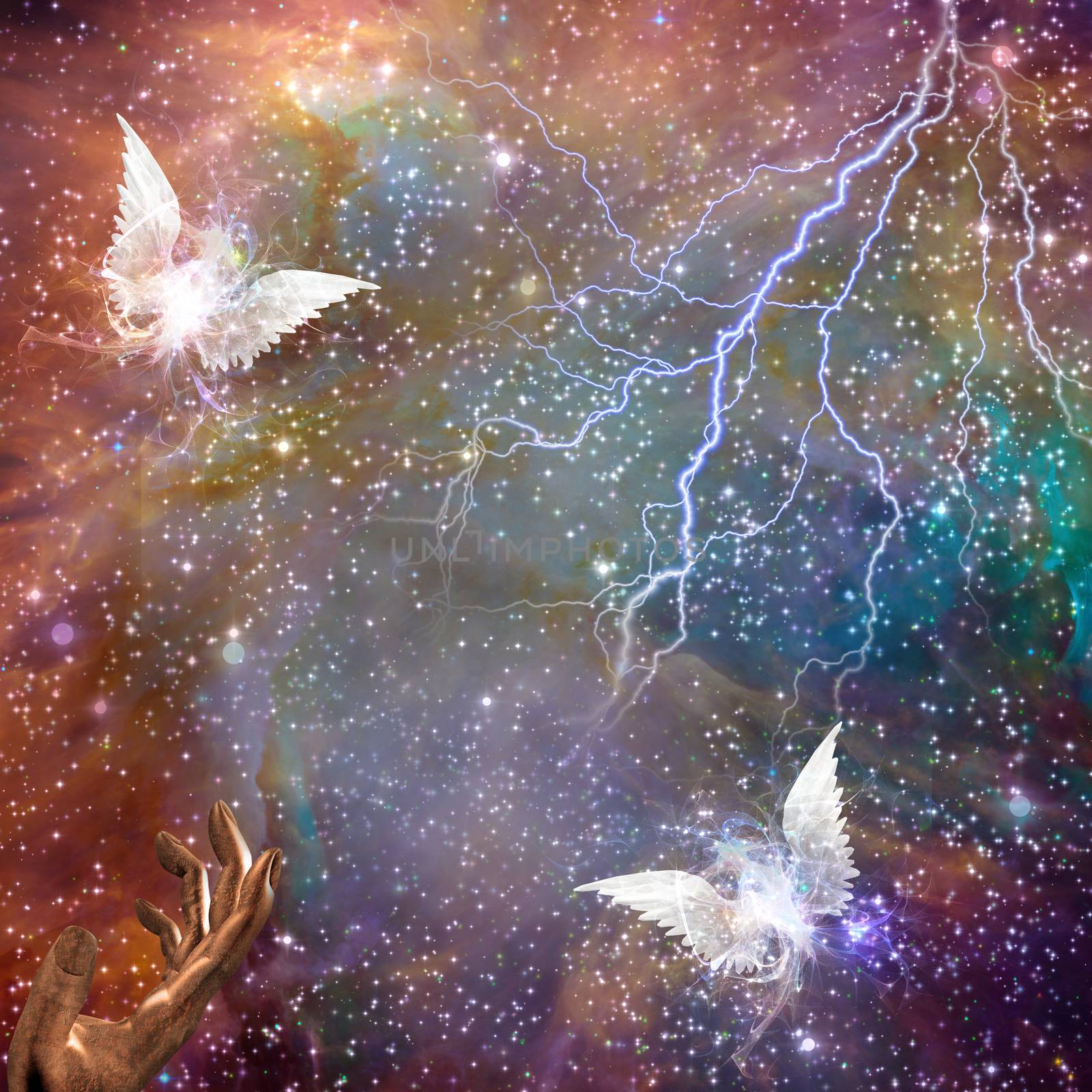 Angel beings in vivid space