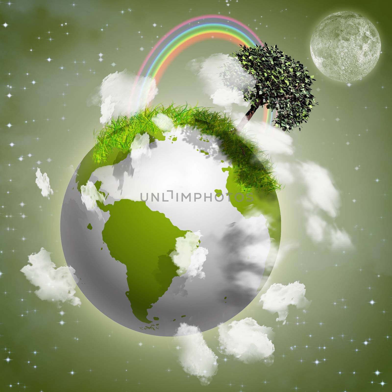 Earth with Tree and Rainbow
